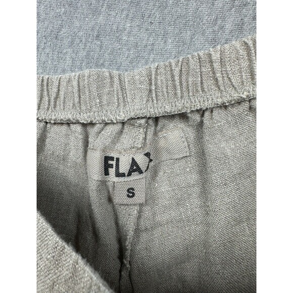 Women’s Flax 100% Linen Pants Small Beige Button Side Pocket - Picture 2 of 7